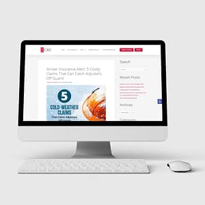 Computer mockup displaying CRS blog article ‘Winter Insurance Alert: 5 Costly Claims That Can Catch Adjusters Off Guard.