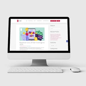 Website mockup showing CRS blog post ‘Maximize ‘Loss of Use’ Coverage in 2026’ with Search and Recent Posts sidebar.