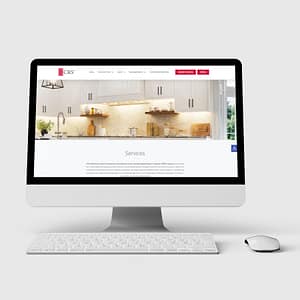 Website mockup displaying the CRS website Services page with a bright kitchen hero image